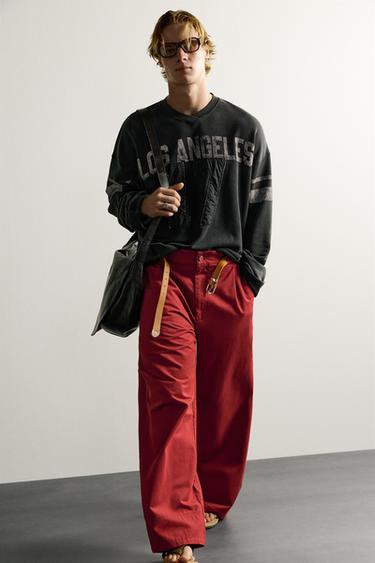 WIDE-LEG PLEATED TROUSERS - Red by Zara