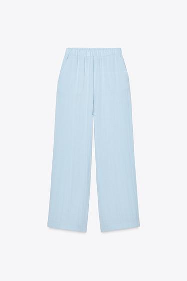 WIDE-LEG TROUSERS WITH CREASED EFFECT - Light blue by Zara