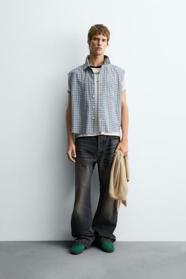 CROPPED FIT CHECK SHIRT - Blue by Zara - Image 0