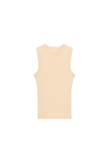 RIBBED STRAPPY TOP - Light yellow by Zara