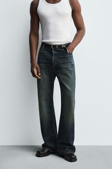WIDE BELL BOTTOM FIT JEANS - Blue / Green by Zara
