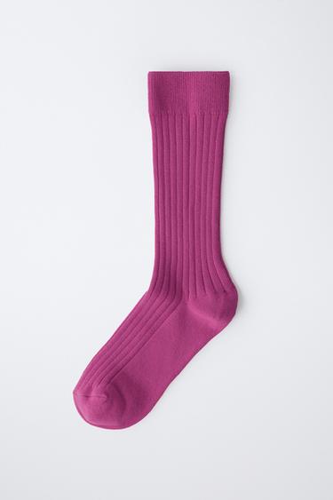 LONG RIBBED SOCKS - Dark fuchsia by Zara