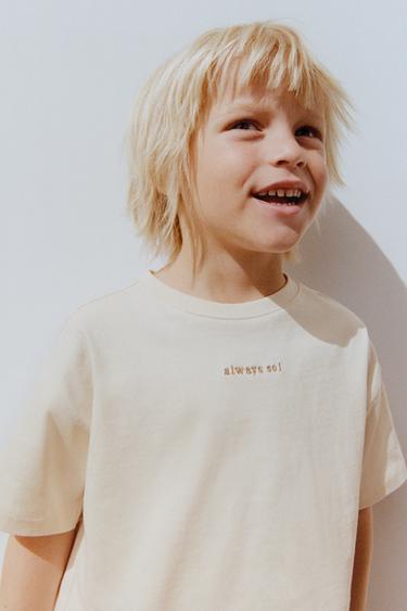 EMBROIDERED TEXT T-SHIRT - Light beige by Zara