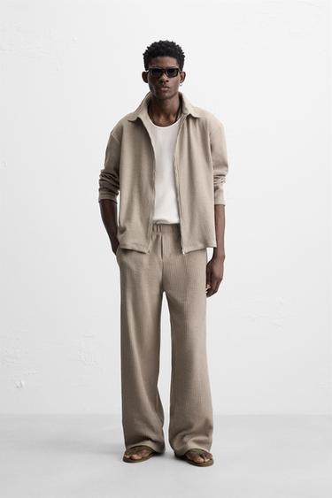 TEXTURED RELAXED FIT CHECK TROUSERS - Brown / Taupe by Zara - Image 0