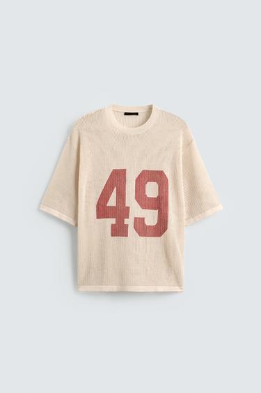 NUMBER MESH KNIT T-SHIRT - Ecru by Zara