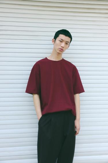 TEXTURED RELAXED FIT T-SHIRT - Mid-red by Zara