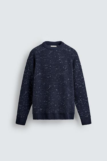 CHENILLE CONTRAST JUMPER - Navy blue by Zara