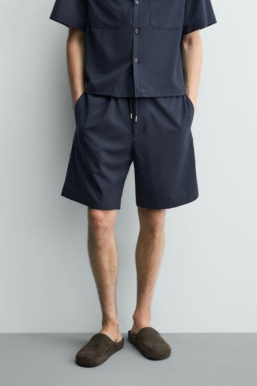 RELAXED FIT TECHNICAL BERMUDA SHORTS - Blue by Zara