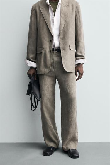 100% WASHED LINEN SUIT TROUSERS - Mink by Zara