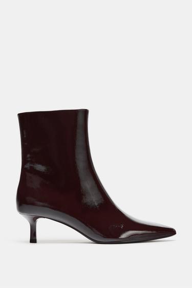 FAUX-PATENT KITTEN HEEL ANKLE BOOTS - Burgundy Red by Zara