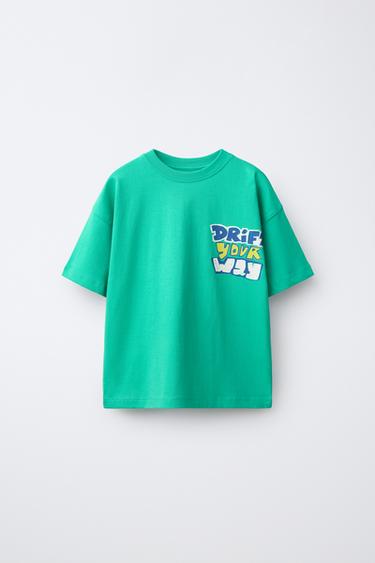 SLOGAN PRINT T-SHIRT - Green by Zara
