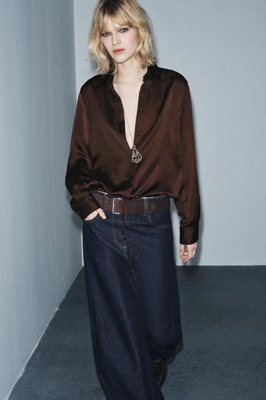 SATIN SHIRT ZW COLLECTION - Brown by Zara