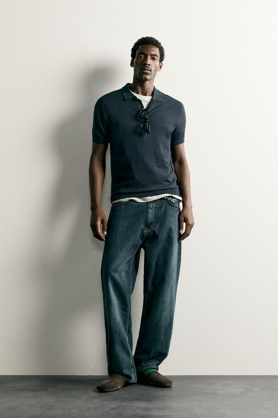 REGULAR FIT KNIT POLO SHIRT - Navy blue by Zara - Image 0