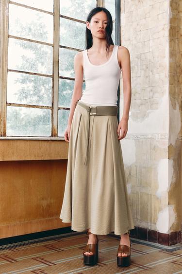 RUSTIC LAYERED SKIRT WITH BELT - Light beige by Zara