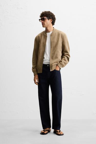 FAUX SUEDE BOMBER JACKET - Beige by Zara - Image 0