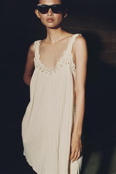 ZW COLLECTION EMBROIDERED STRAPPY DRESS - Ecru by Zara