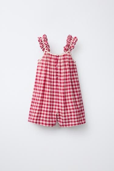 SHORT CHECK JUMPSUIT WITH RICKRACK TRIM - Pink / White by Zara