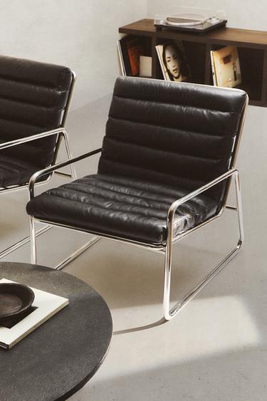 METAL AND LEATHER ACCENT CHAIR - Black by Zara