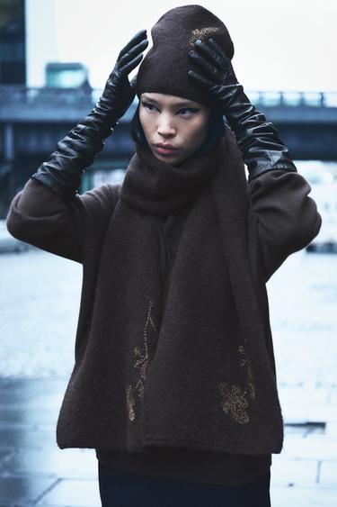 WOOL AND ALPACA BEANIE WITH BEADS - Chocolate by Zara - Image 0