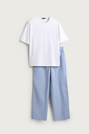 COMBINED PYJAMA SET WITH STRIPED TROUSERS - Sky blue by Zara
