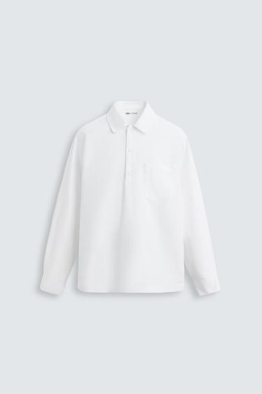 COTTON/LINEN POLO SHIRT - White by Zara