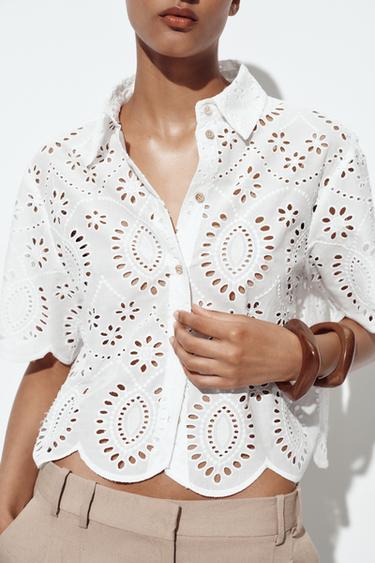 SHIRT WITH CUTWORK EMBROIDERY - White by Zara