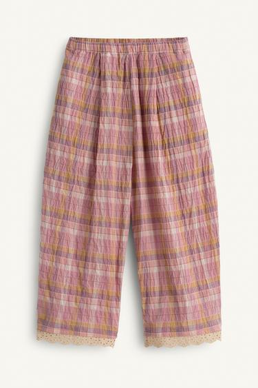 LIMITED EDITION TEXTURED CHECK TROUSERS - Pink by Zara