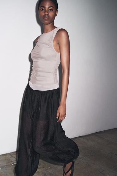 LAYERED TULLE T-SHIRT - Brown / Taupe by Zara - Image 0