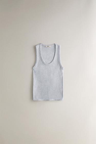 RIBBED COTTON TOP - Grey by Zara - Image 0
