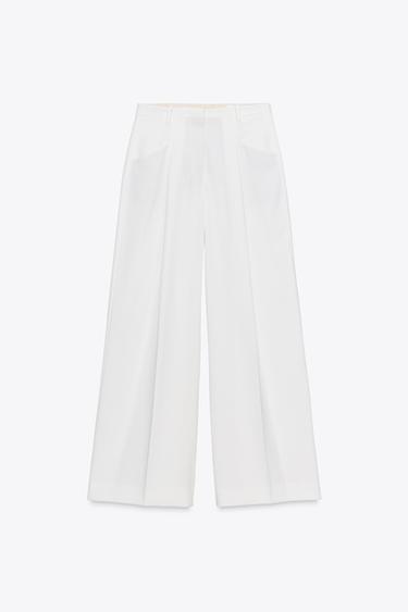ZW COLLECTION WIDE-LEG DARTED TROUSERS - Ecru by Zara