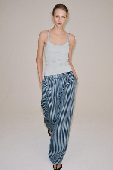 ZW COLLECTION STRIPED WIDE-LEG TROUSERS - Blue by Zara