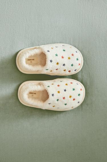 STAR PRINT TERRY BATHROOM SLIPPERS - White by Zara
