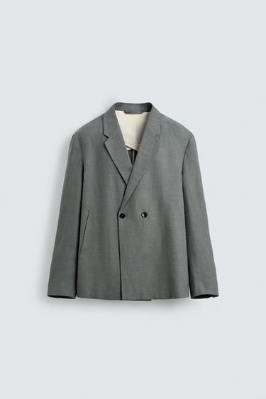 DOUBLE-BREASTED 100% LINEN SUIT BLAZER - washed green by Zara
