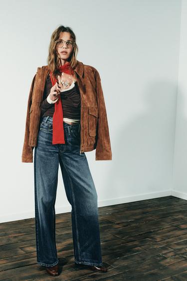 TRF WIDE-LEG HIGH-WAIST JEANS WITH CROSSOVER WAIST - Navy blue by Zara