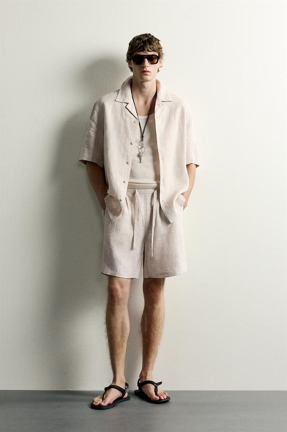 100% LINEN RELAXED FIT BERMUDA SHORTS - Light beige by Zara - Image 0