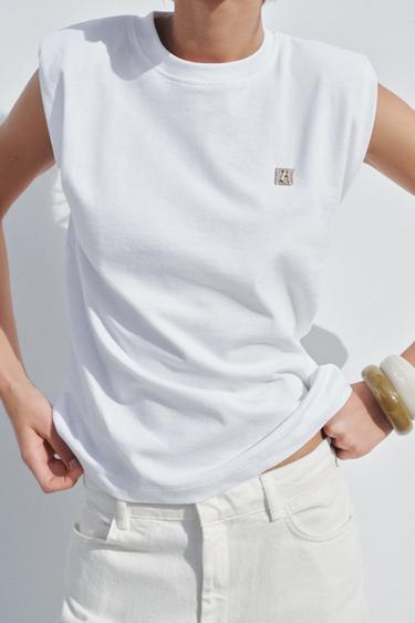 TOP WITH SHOULDER PADS - White by Zara