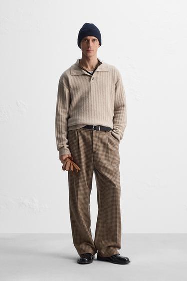 CHECK TROUSERS WITH PLEATS - camel by Zara - Image 0