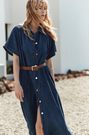Z1975 DENIM MIDI DRESS WITH BELT - Blue by Zara