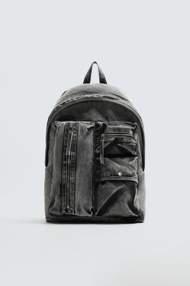 WASHED-EFFECT DENIM BACKPACK - Black by Zara