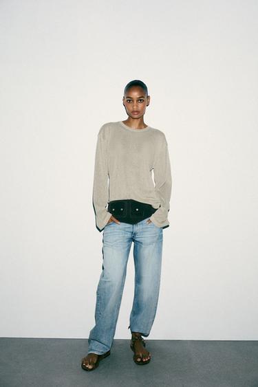 CUT-OUT KNIT SWEATER - Light khaki by Zara