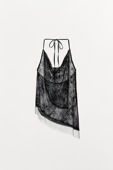 BEADED HALTER TOP - Black by Zara