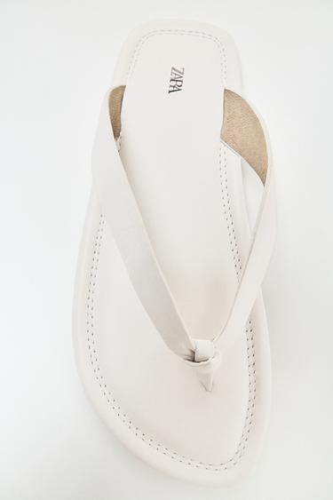 FLAT LEATHER SANDALS - White by Zara