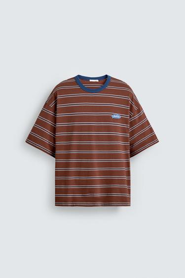 PUKAS SURF X ZARA STRIPED JACQUARD T-SHIRT - Brown Stripes by Zara