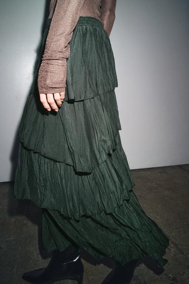 ZW COLLECTION MIDI SKIRT WITH RUFFLES - Dark green by Zara