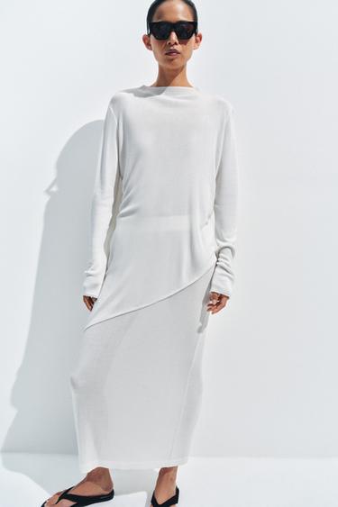 ASYMMETRIC LONG KNIT JUMPER - White by Zara