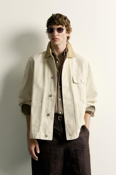 RELAXED FIT JACKET WITH CONTRAST COLLAR - Butter by Zara