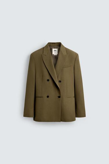 LIMITED EDITION DOUBLE-BREASTED SUIT BLAZER - Dark olive by Zara