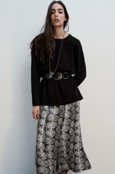 ANIMAL PRINT SATIN MIDI SKIRT - Snake by Zara