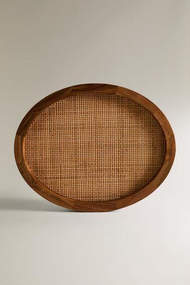 OVAL WOODEN RATTAN TRAY - Brown by Zara