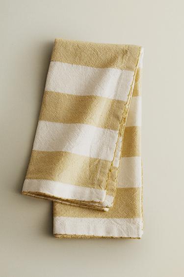 PACK OF DYED THREAD STRIPED NAPKINS (PACK OF 2) - Yellow by Zara